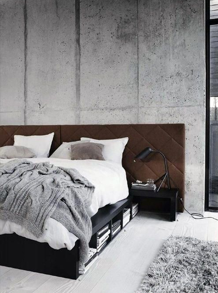 concrete finish for masculine bedroom