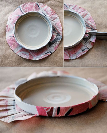 cover glass jar lids with fabric scraps