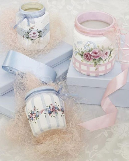 decorate glass jars with decoupage