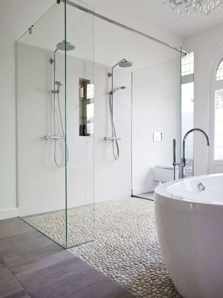 pebble mosaic for bathroom floor and shower