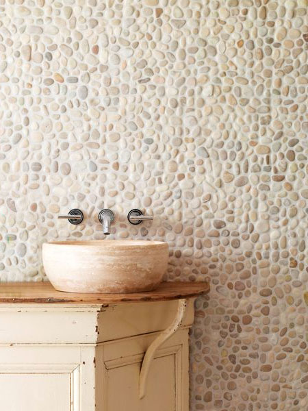pebble mosaic tile bathroom wall