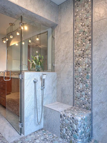 pebble mosaic tile in shower