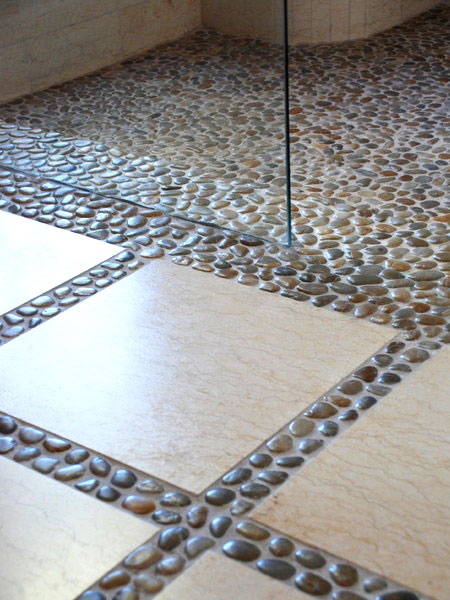 pebble mosaic tile on floor