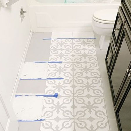 use stencil on chalk floor to paint tiles