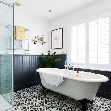 use pine moulding to add detail to bathroom