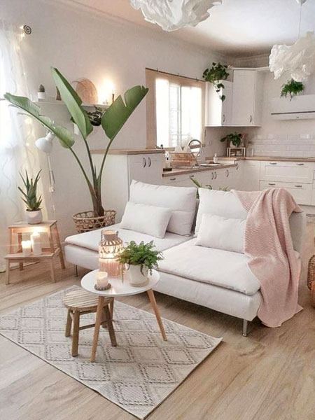 muted colour palette for studio apartment