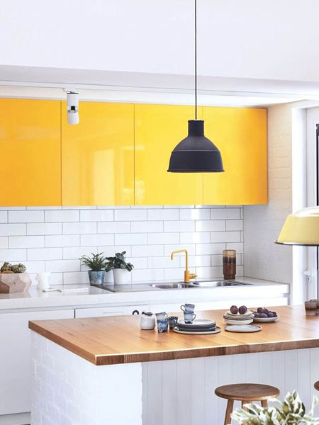 yellow kitchen cupboards and cabinets