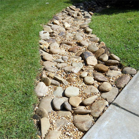 permeable dry riverbed for water logged garden