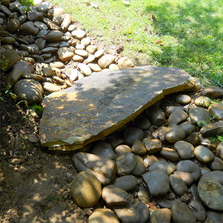permeable dry riverbed for water logged garden