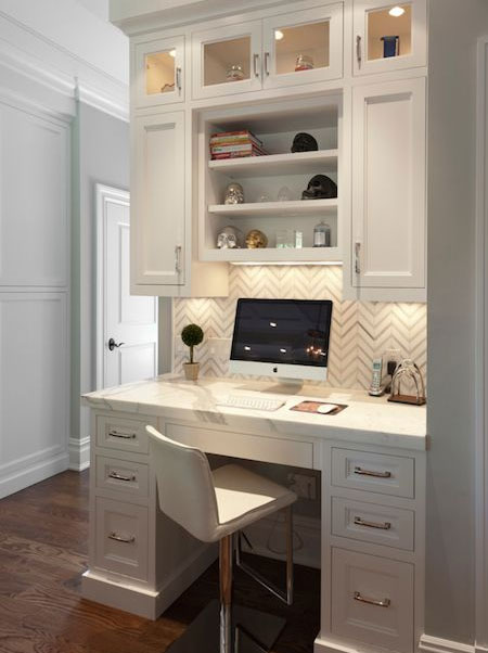 home office with kitchen cupboards