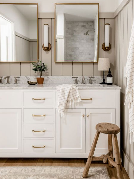 use kitchen cupboards for bathroom storage