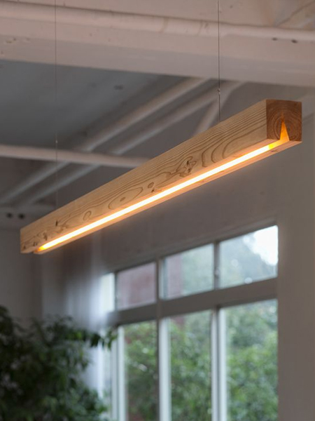 raw wood light fitting with led light source