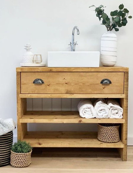 repurpose chest of drawers into bathroom vanity