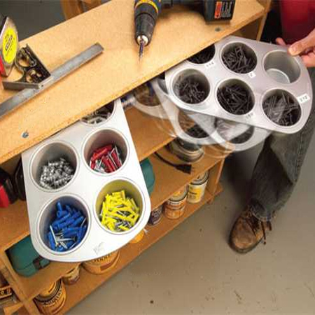 recycle items for workshop storage and organisation