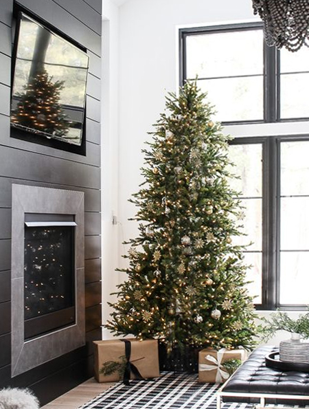 put christmas tree in front of a window