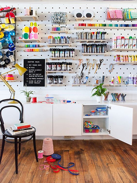pegboard wall for crafts and hobbies