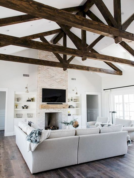 dark wood ceiling beams modern home
