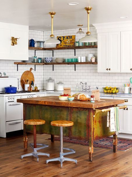 steel desk becomes a kitchen island