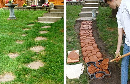 use paving moulds to lay paths and walkways through a garden