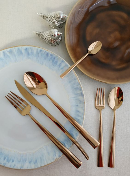 copper cutlery sets and tableware