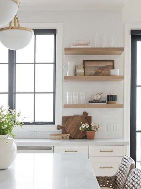 shelves on side of kitchen window