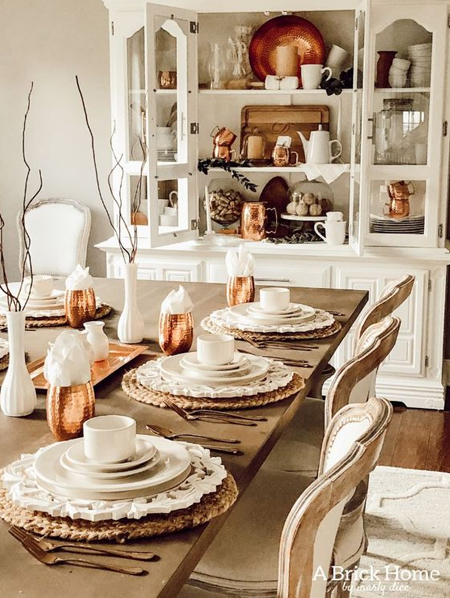 copper decor for dining table