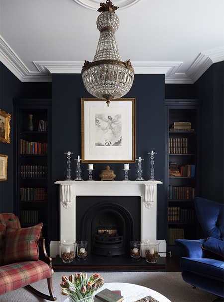 dark walls around fireplace