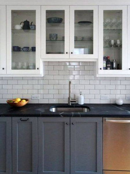 white and dark grey kitchen