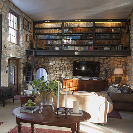 raised platform to house extensive library collection