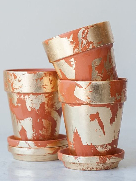 apply gold leaf to flower pots