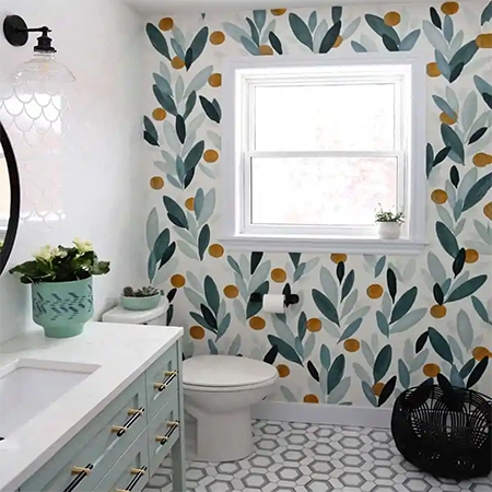 colourful feature wall in bathroom