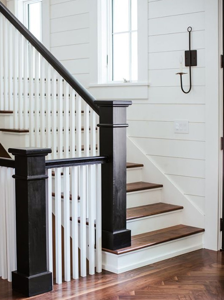 shiplap wall up staircase