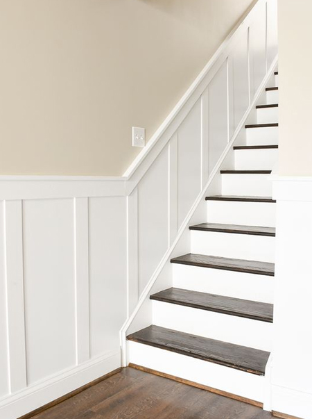 faux wall panelling up staircase
