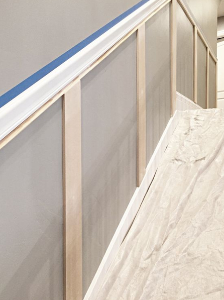 how to apply wall panelling on staircase