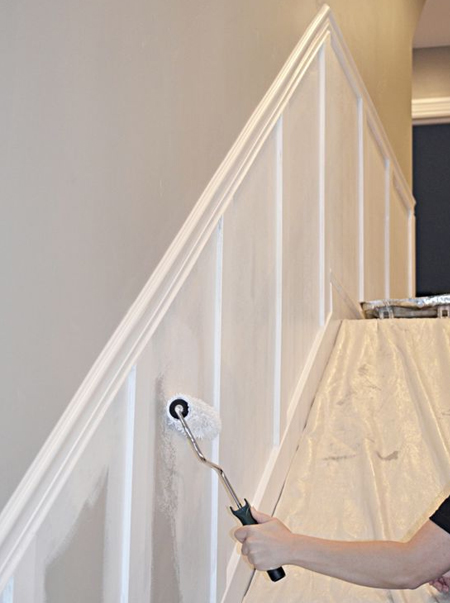 how to install faux wall panelling up staircase