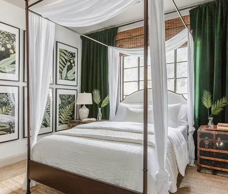 green curtains in bedroom
