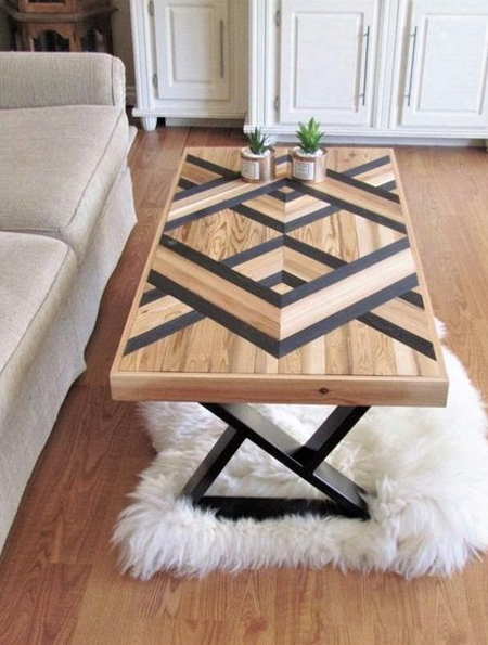 clad coffee table with wood strips