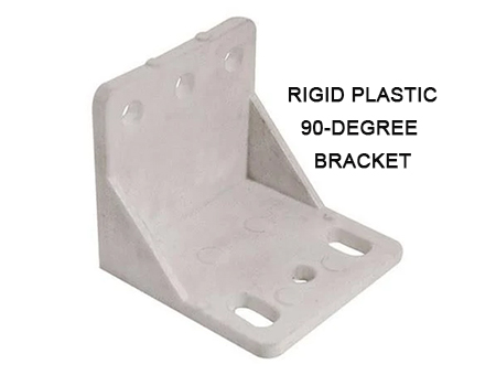 rigid plastic 90-degree brackets at builders