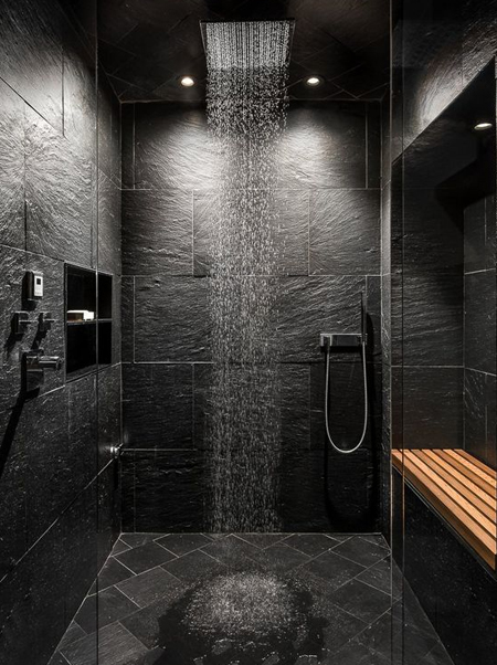 luxury walk in shower with rain shower