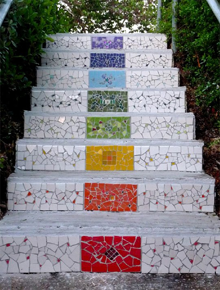 use broken tiles for steps or stairs