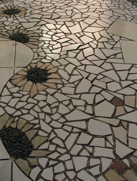 using coloured broken tiles for paths