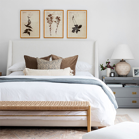 ideas to hang art above the bed
