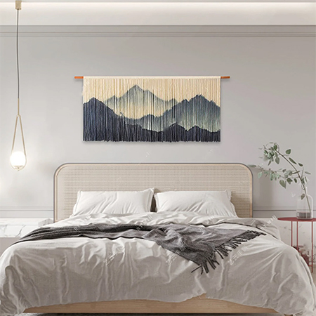 macrame tapestry over bed head