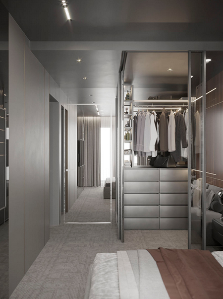 mirrors and glass doors in bedroom'
