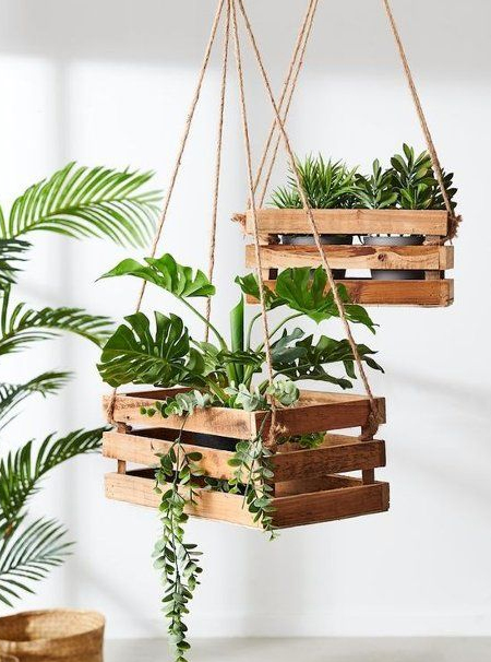hanging wooden planters