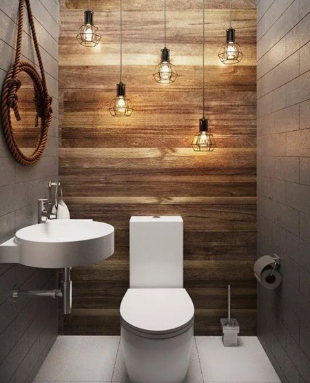 wood-look wallpaper for guest toilet