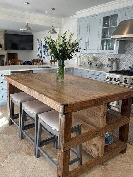 pine kitchen island with dark stain