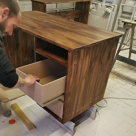 wood stain and whitewash coastal finish on desk