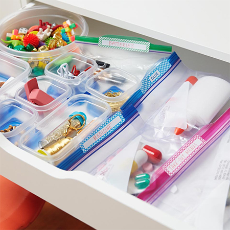 organise drawers with zipseal or ziploc bags