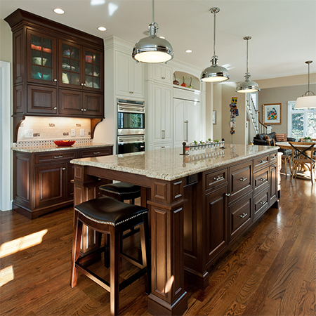 modern lighting for dark wood kitchen